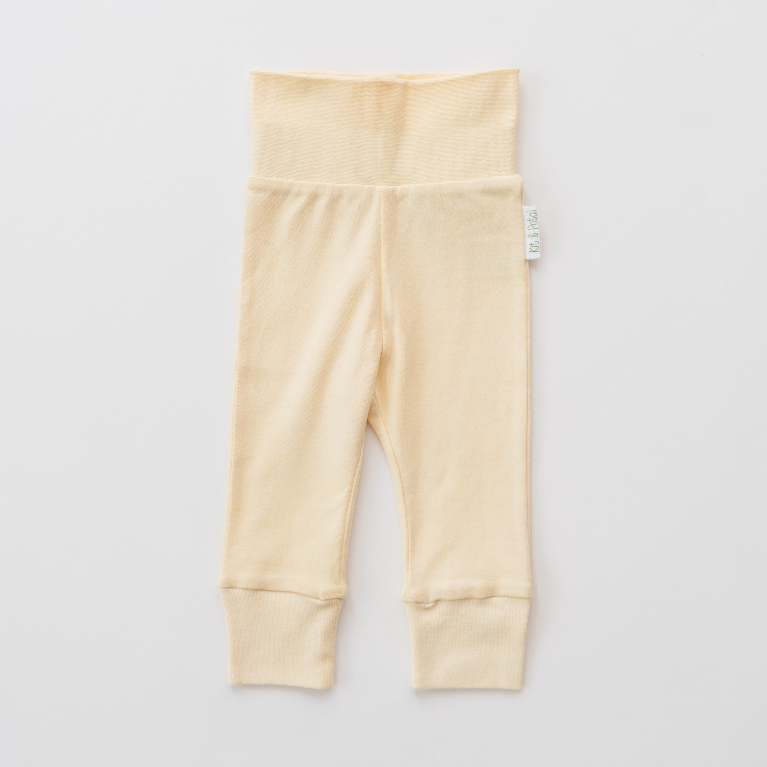 Organic cotton baby fold-over pants in sunny yellow