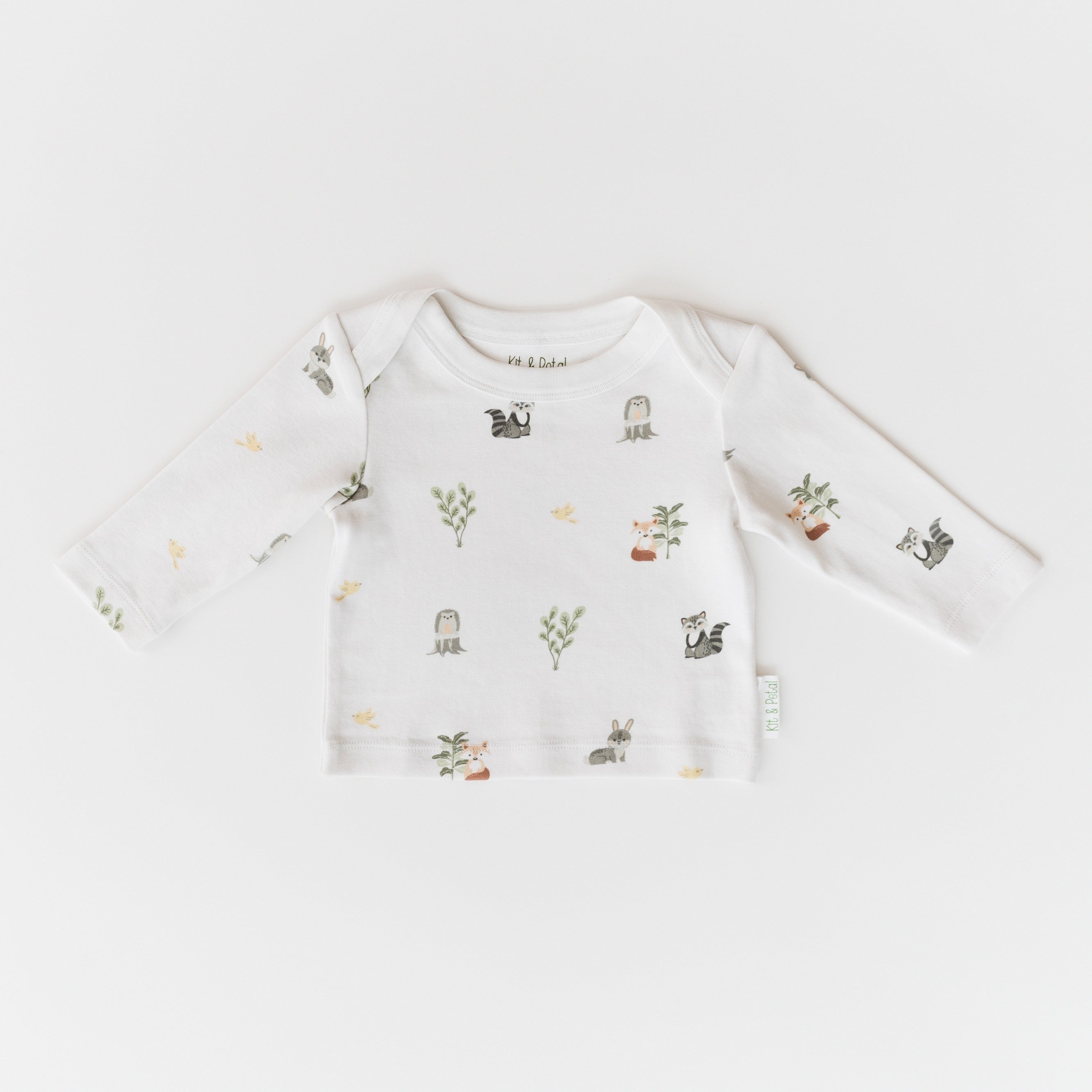 Organic cotton baby long sleeve shirt in Forest Friends animal print