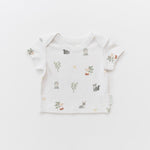 Forest Friends organic cotton baby short sleeve shirt featuring woodland animal print.