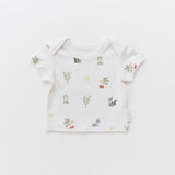 Forest Friends organic cotton baby short sleeve shirt featuring woodland animal print.
