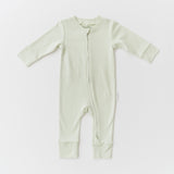 Organic cotton baby long sleeve romper in leafy green