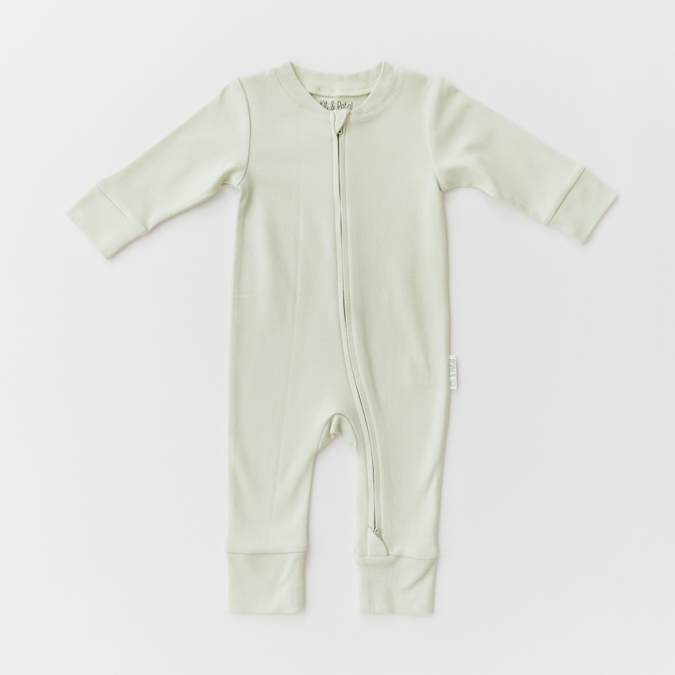 Organic cotton baby long sleeve romper in leafy green