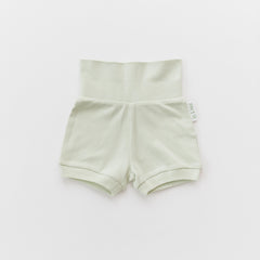 Organic cotton baby fold-over shorts in leafy green
