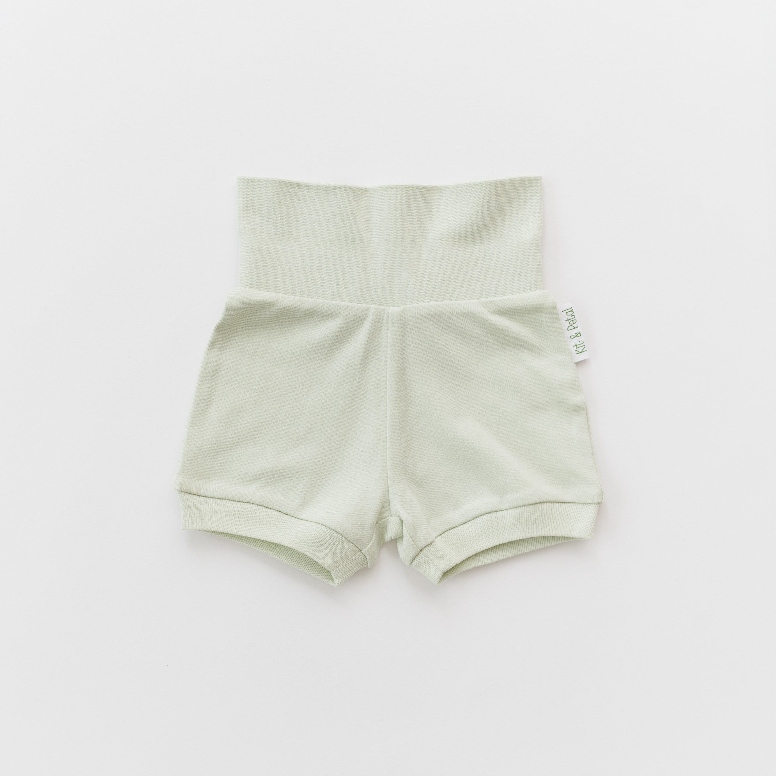 Organic cotton baby fold-over shorts in leafy green