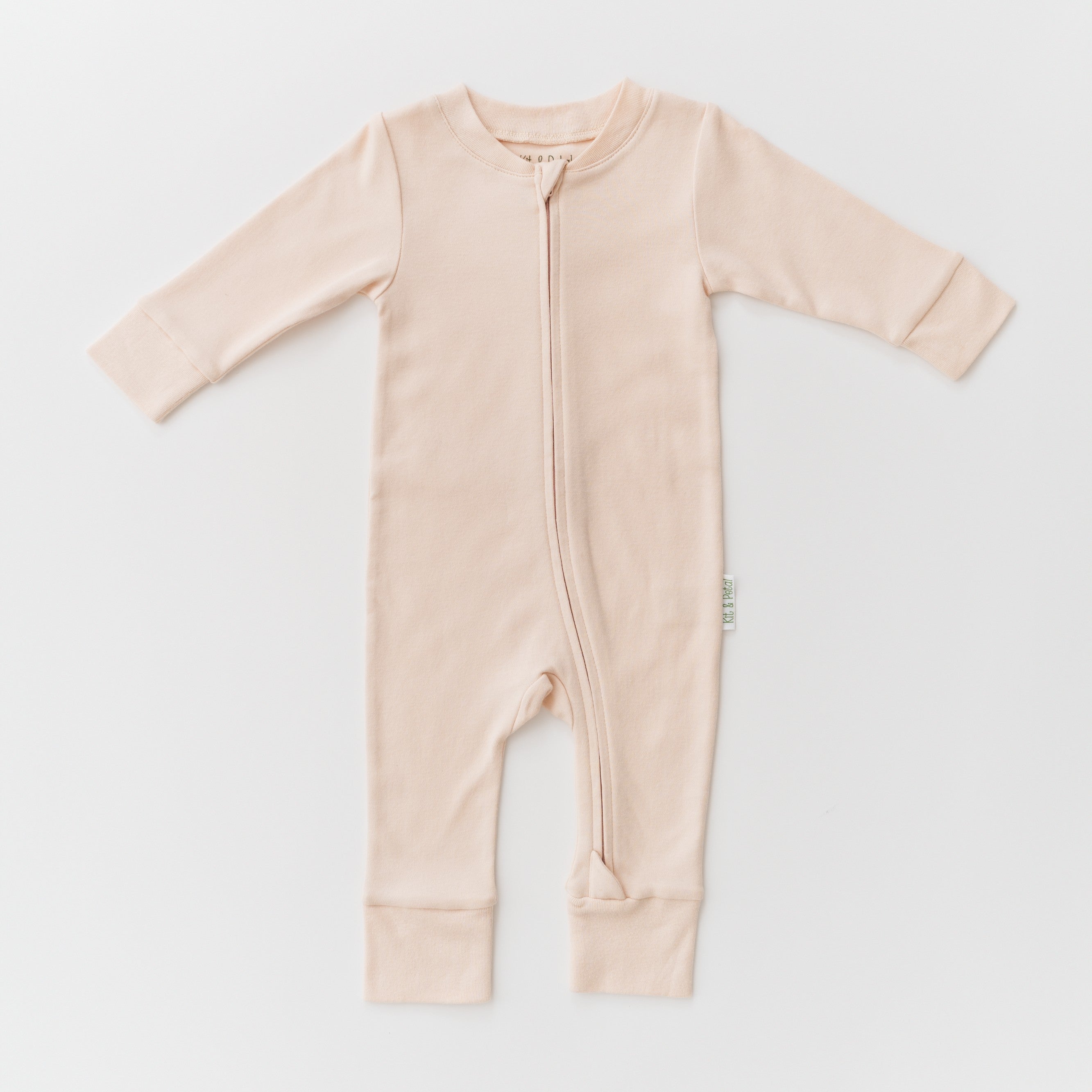 Organic cotton baby long sleeve romper in rosy peach