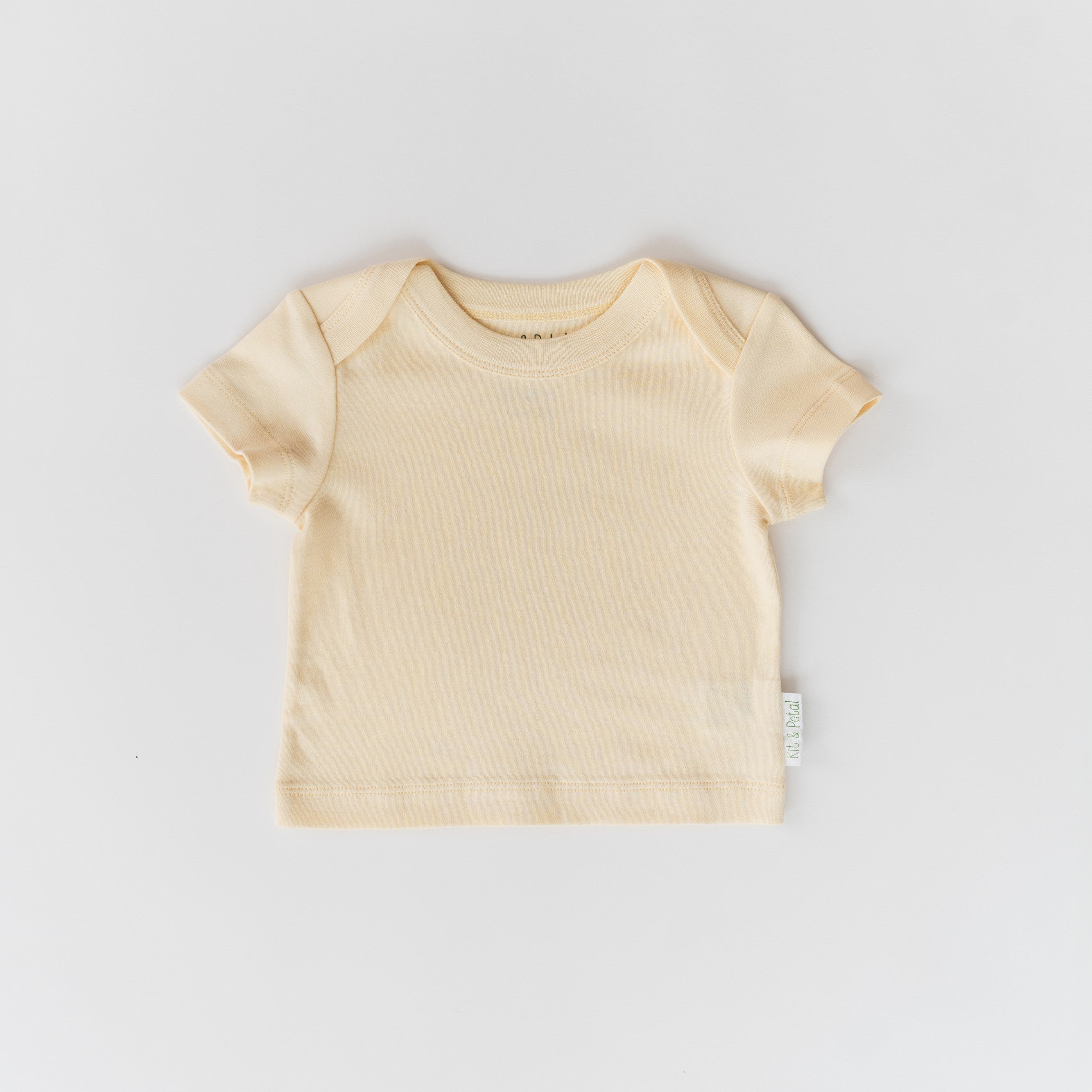 Sunny Yellow organic cotton baby short sleeve shirt.