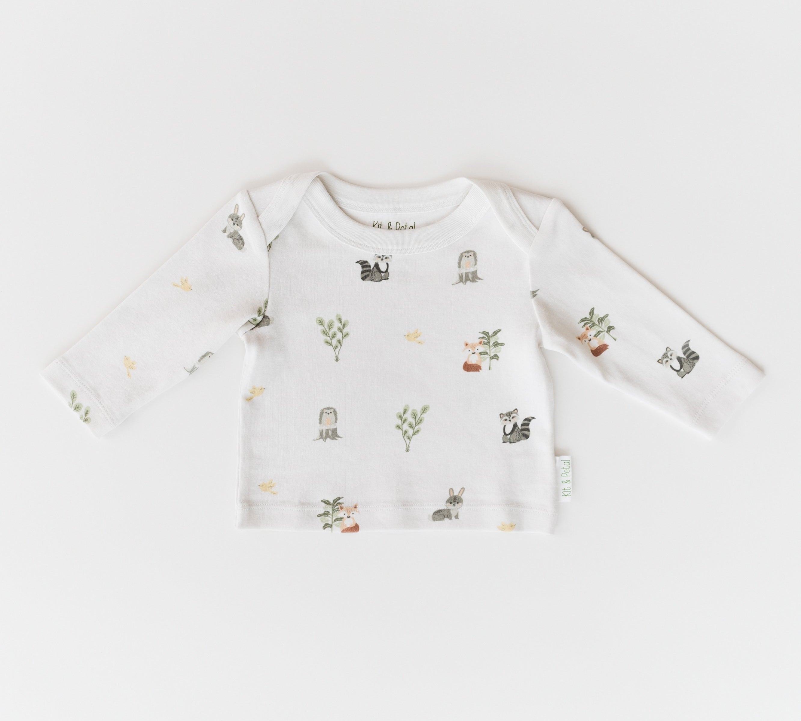 Organic cotton baby long sleeve shirt in Forest Friends animal print