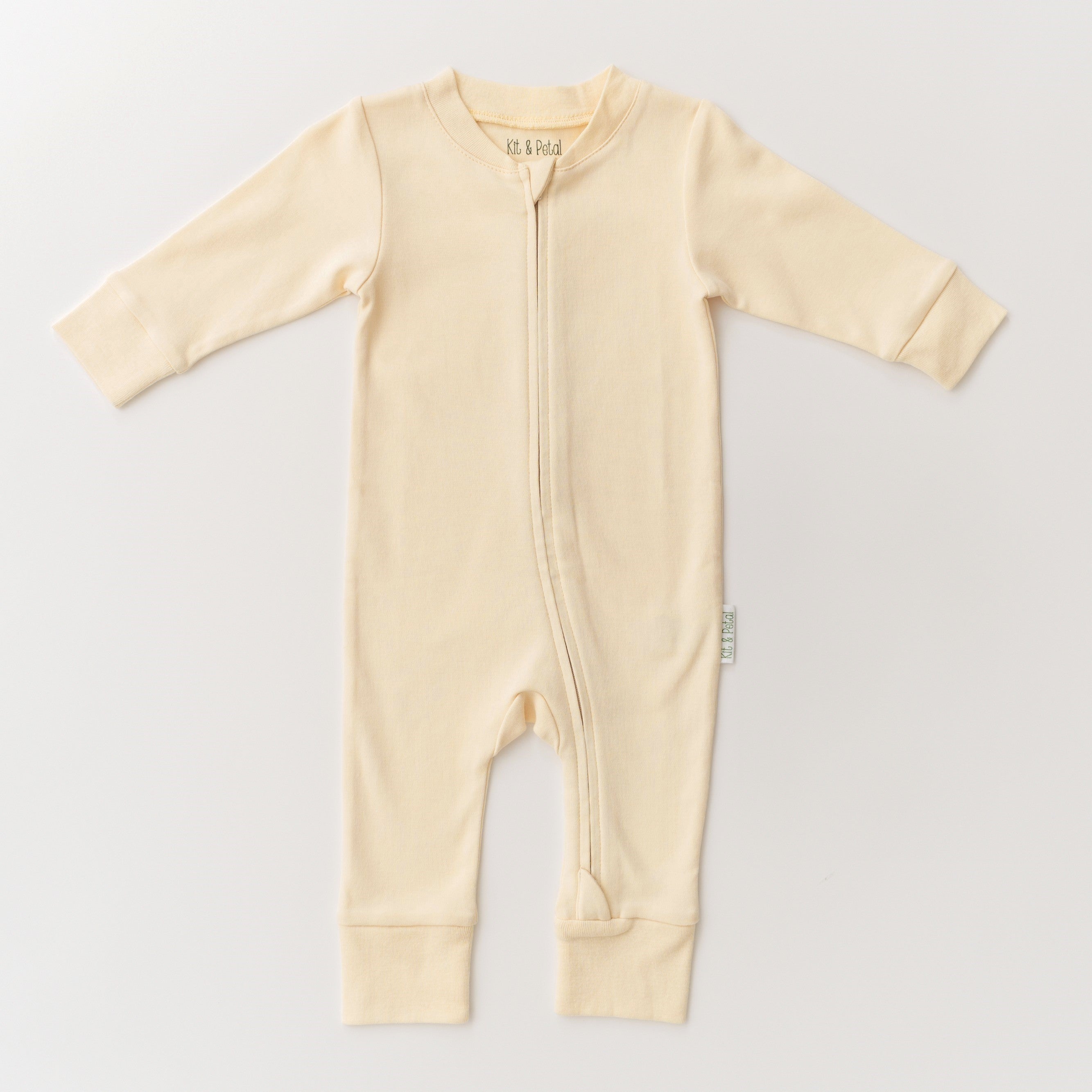 Organic cotton baby long sleeve romper in sunny yellow